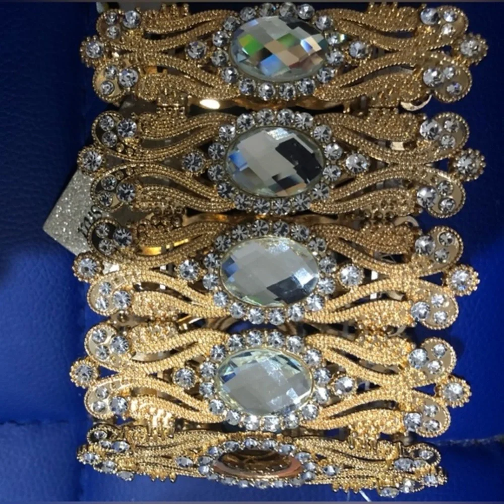 Natasha couture gold crystal glass baroque filigree‎ style cuff bracelet new